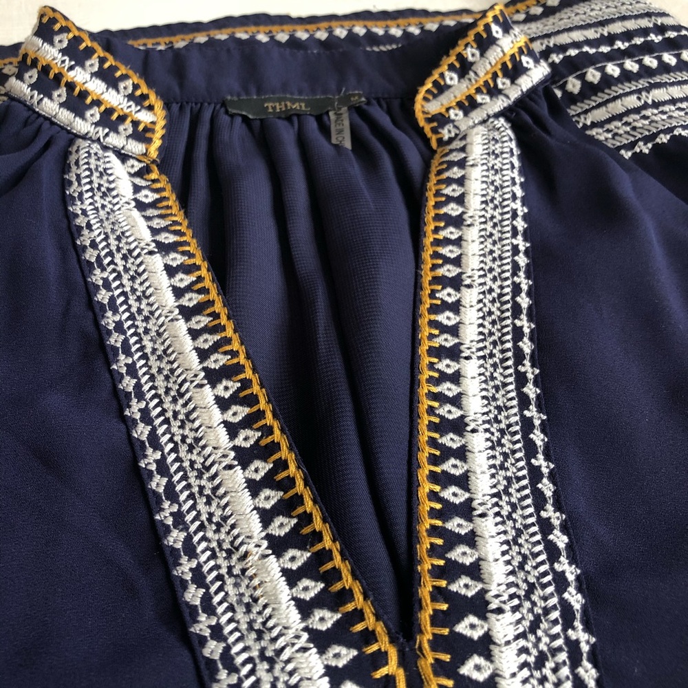 [THML] Embroidered Deep V Racerback Shift Dress - Picture 8 of 13